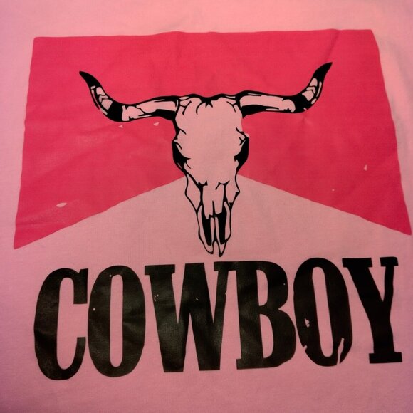 Cowboy T Shirt Large Pink Cropped Silver Fringe Western Cowgirl Crop Top - Picture 2 of 15
